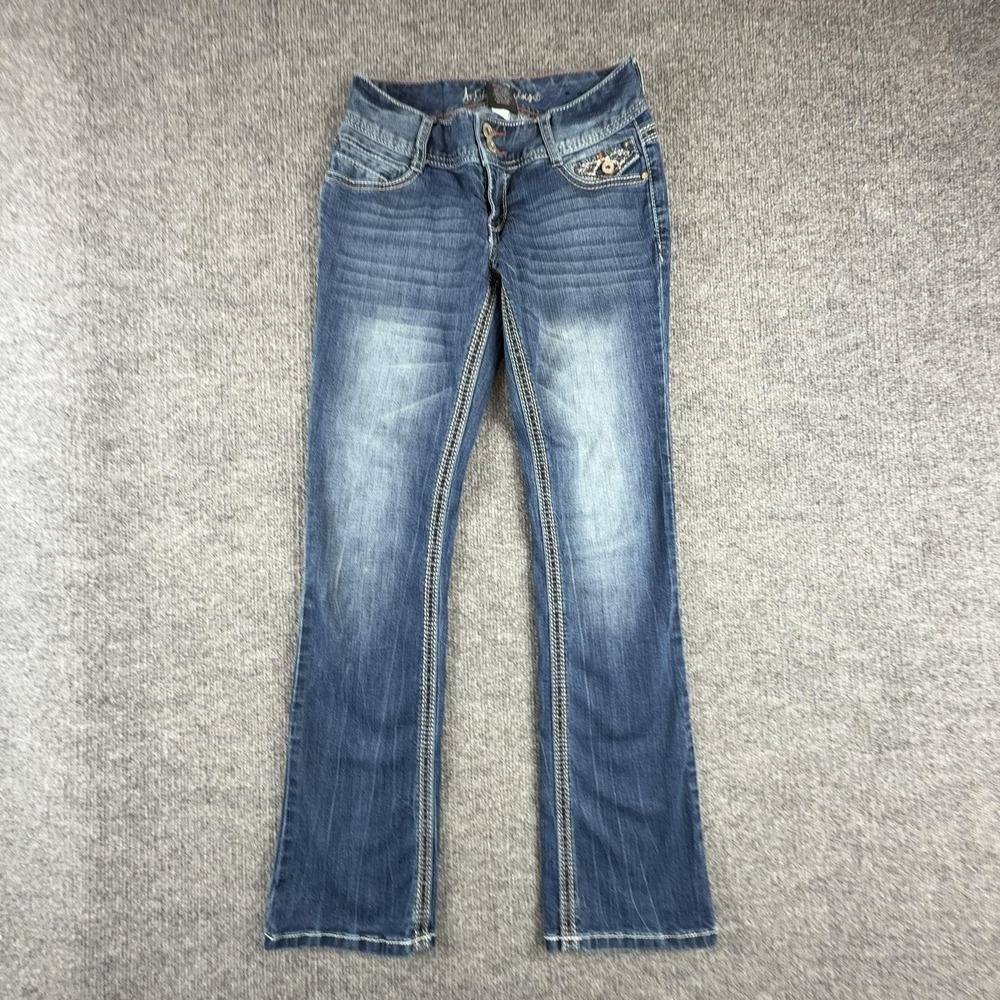 Y2K Ariya Jeans Women's 3/4 Short Medium Wash Low Rise Bootcut Stretch Denim